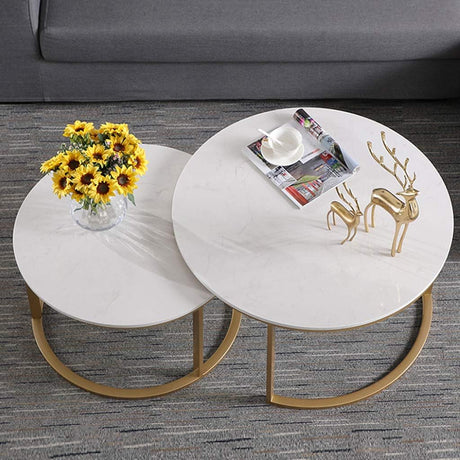 Modern Round Coffee Table Sets Marble Stacking Nesting Tables Wrought Iron Frame