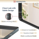 Keonjinn Black Bathroom Mirrors for Over Sink, 42 x 20 Inch Rounded Rectangle Bathroom Vanity Mirror, Matte Black Farmhouse Mirror for Wall, HD Tempered Glass, Seamless Aluminum Alloy Frame Mirror