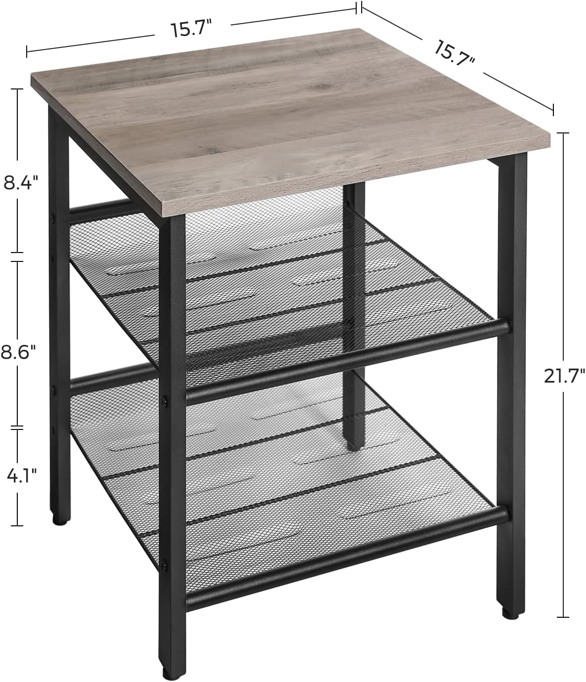 INDESTIC End Table, Nightstand with 2 Adjustable Mesh Shelves, Stable Metal Frame