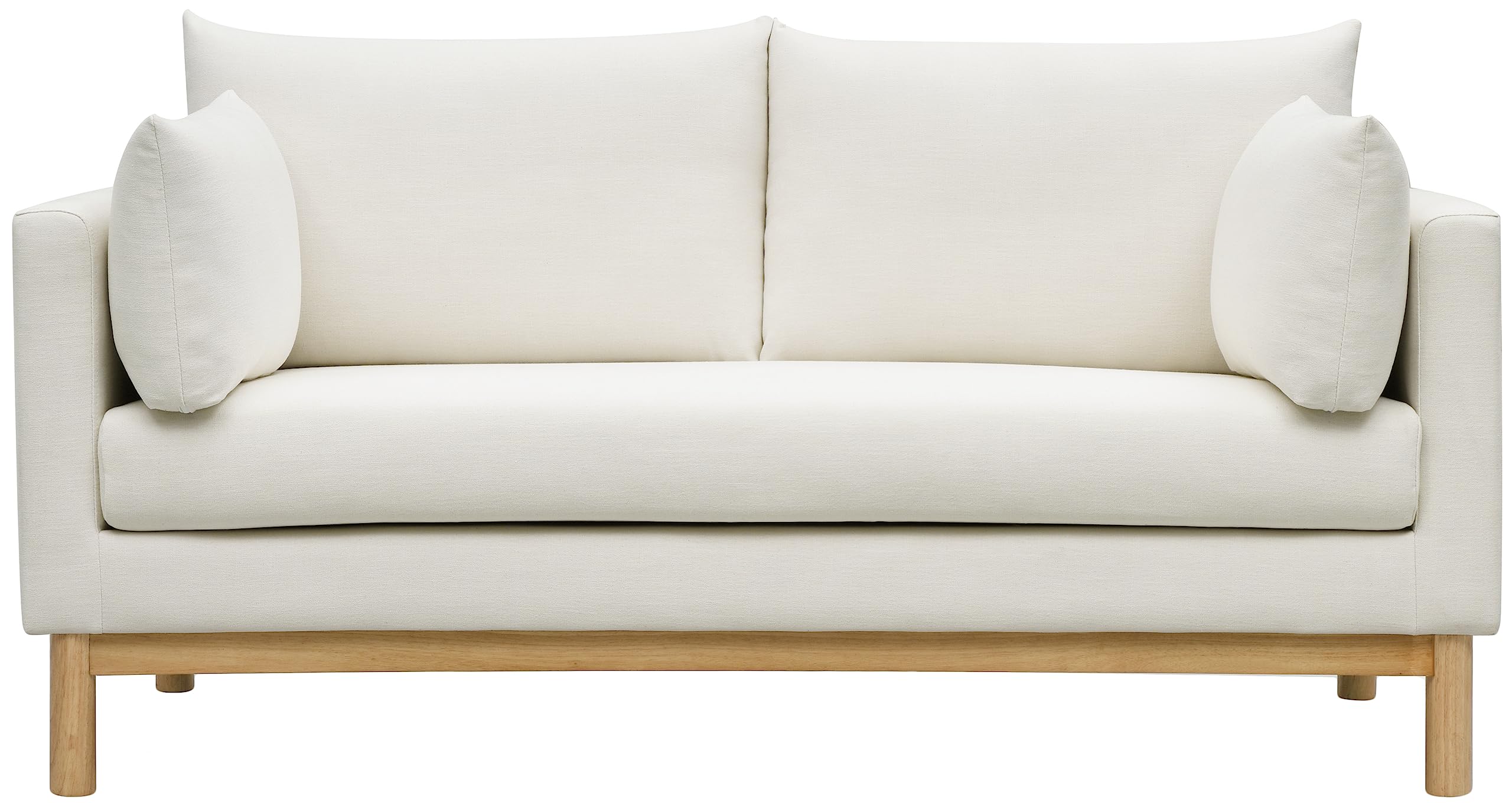 157Cream-L Langham Collection Mid-Century Modern Linen Textured Fabric Upholstered Loveseat, Cream Linen Textured Fabric, Natural Finish Wood Base, 66" W x 33.5" D x 33" H, Cream