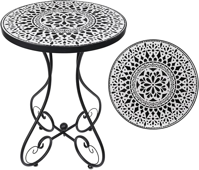 Outdoor Side Table Mosaic Patio Table Accent Tables Mosaic Tile Top Metal Frame Small