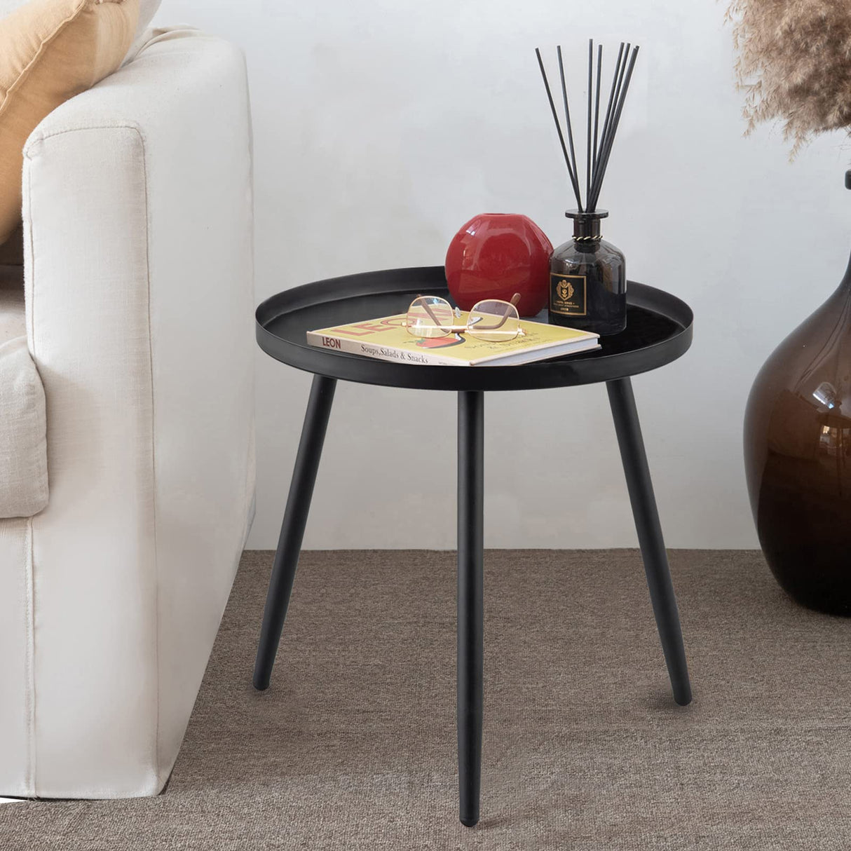 AOJEZOR End Table,Accent Table Ideal for Any Room-Side Table Living Room,Side Tables Bedroom,Side Table Waterproof Metal Structure Great for Indoor & Outdoor,Matte Black