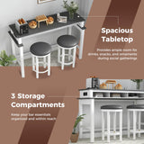 Small Dining Table Set for 2 - Bar Table and 2 Bar Stools, Sofa Table with Outlets