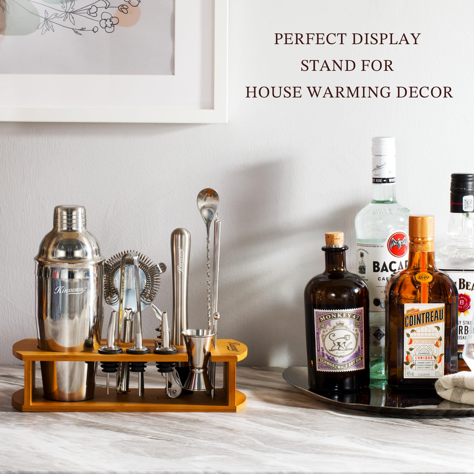 Premium Cocktail Shaker Set | 15-Piece Bartender Kit with Stand & Accessories