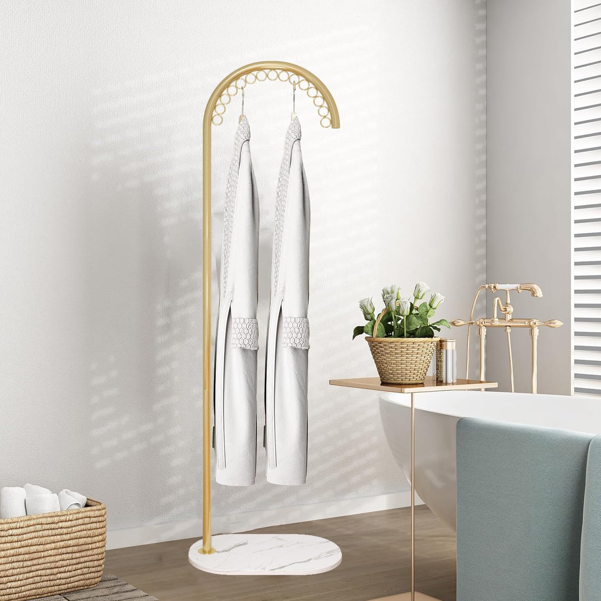 Gold Coat Rack, Clothing Rack Freestanding with Marble Base, Heavy Duty Garment Rack