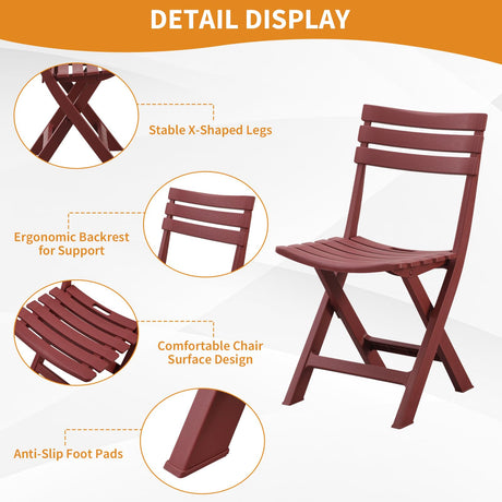 TAO ONE Patio Bistro Set, 3 Piece Plastic Folding Bistro Set, Portable Outdoor Patio Table and Chairs Set, Foldable Patio Furniture Set for Balcony, Porch, Backyard, Garden,Poolside (Red)