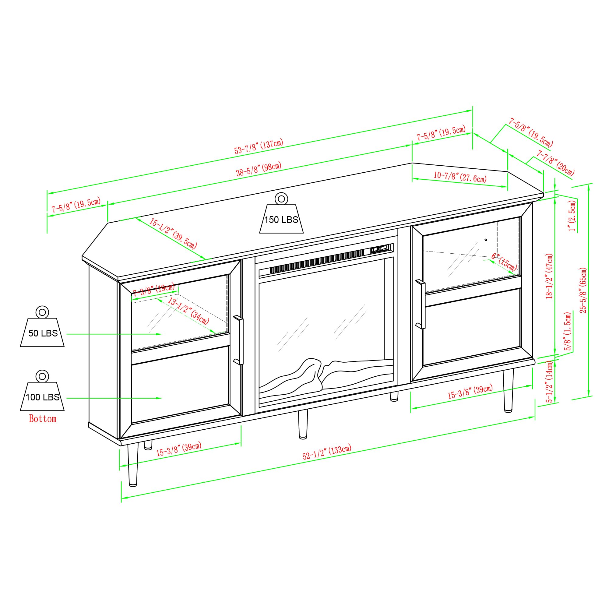 Bryson Modern Rustic Glass-Door Fireplace Stand for TVs up to 60 Inches
