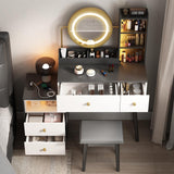 Makeup Vanity Desk with Mirrors and Light, Vanity Stool Set with Charging Station & 4