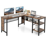 L-shaped Office Desk, 59 Inch Large Corner Desk, Full-length Open Shelf & 2-Tier