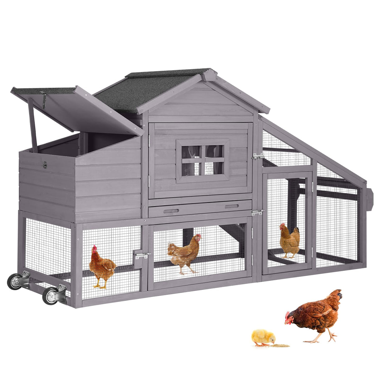 Chicken Coop Mobile Chicken House On Wheel Outdoor Rabbit Hutch for 2-4 Chickens