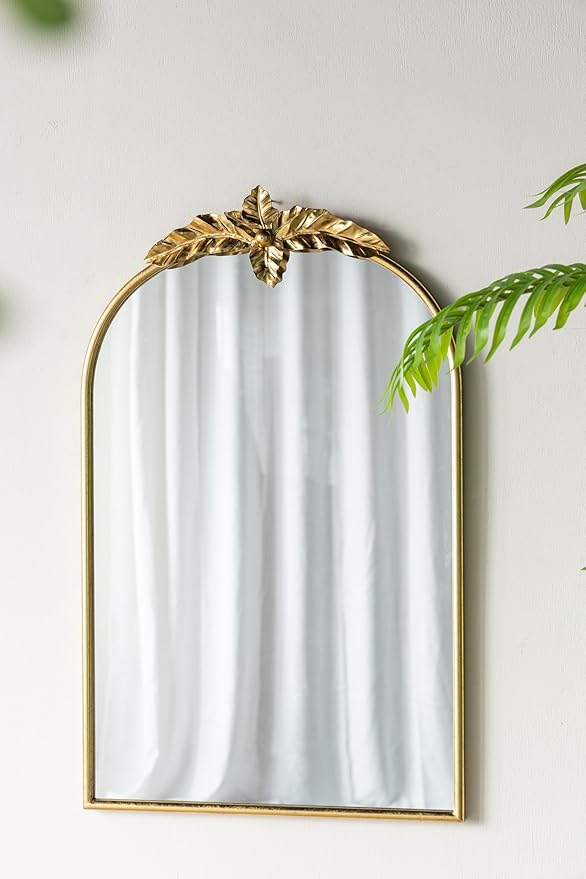 Large Round Wall Mirror with Ornate Gold Metal Frame, Traditional Accent Mirror