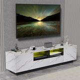 71" TV Stand for 55/65/70/75 inch TV, White Marble High Gloss Modern LED Entertainmen