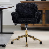 Office Chair Velvet Upholstered Tufted Button Chair with Golden Metal Base Adjustable Desk Chair