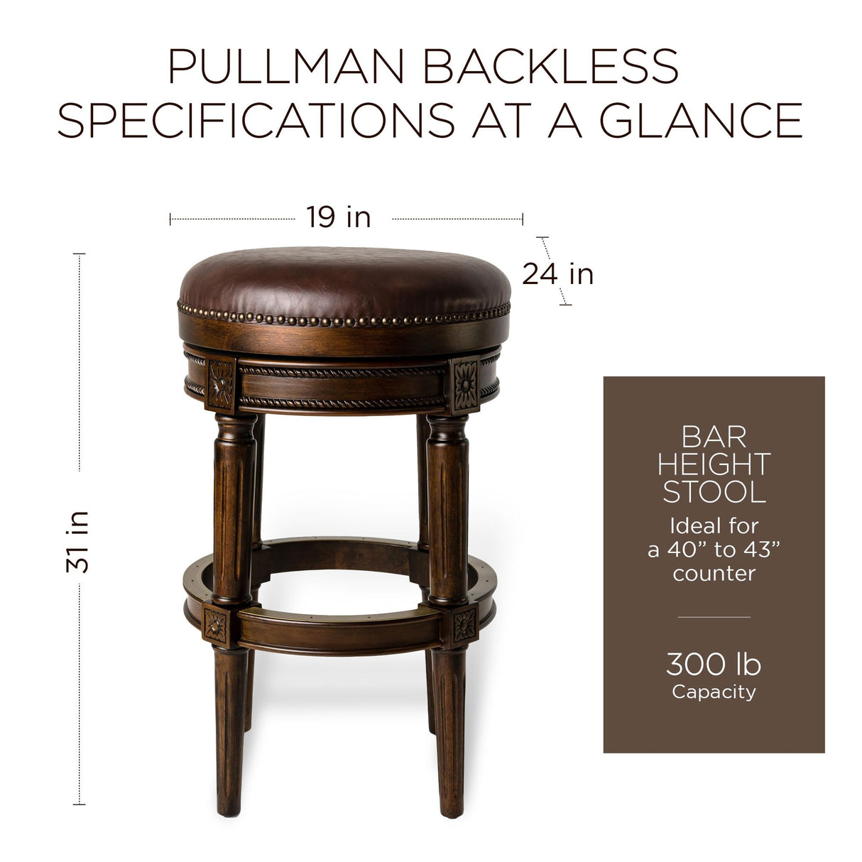 Pullman 31 Inch Tall Bar Height Upholstered Backless Barstool in Dark Walnut Finish