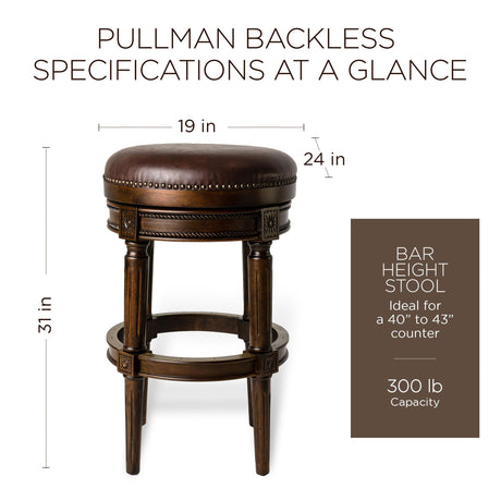 Pullman 31 Inch Tall Bar Height Upholstered Backless Barstool in Dark Walnut Finish