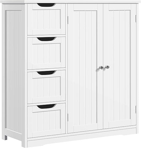 Wooden Bathroom Floor Cabinet, Side Storage Organizer Cabinet with 4 Drawers & Double