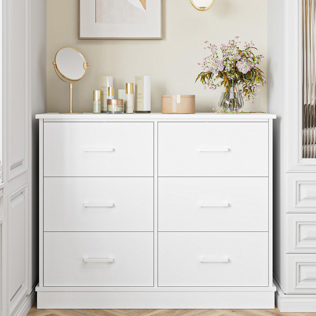 White Dresser 6 Drawer Dresser, White Chest of Drawers Modern Dresser