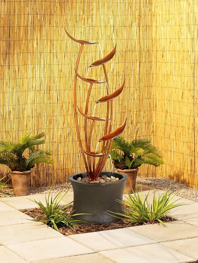 Water Lilies and Cat Tails Modern Outdoor Floor Water Fountain 33"