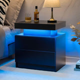 White Nightstand LED Bedside Table for Bedroom Modern Night Stand with 2 Wood Drawers