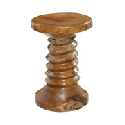 Teak Wood Handmade Live Edge Accent Table with Coiled Base, 13" x 13" x 19", Brown