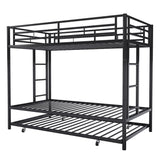 Metal Loft Bed with 2 Secured Ladders, Bunk Bed Twin Over Full with Trundle