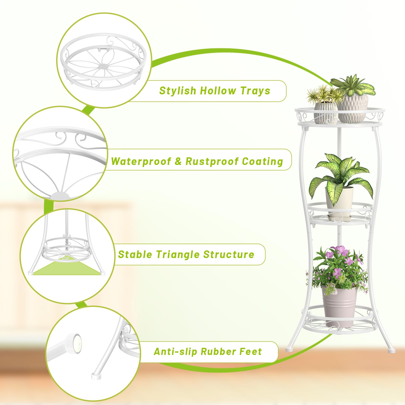 3 Tier Tall Metal Plant Stand, 34 Inch Plant Stands Indoor Outdoor, Rustproof