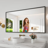 24x48 Black Bathroom Mirror - Shatterproof Tempered Glass Wall Mirror