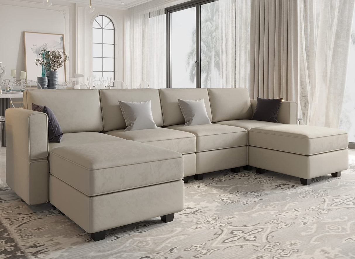 Modular Sectional Sofa with Reversible Chaises Velvet U Shaped Sectional