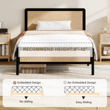 CHABUILDREARK Twin Bed Frame with Headboard, Rattan Bed Frame, Metal Platform Bed with Steel Slats Support, No Box Spring Required, Easy Assembly