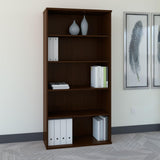 Series C Tall 5 Shelf Bookcase in Mocha Cherry, Large Bookshelf for Home and Professional Office