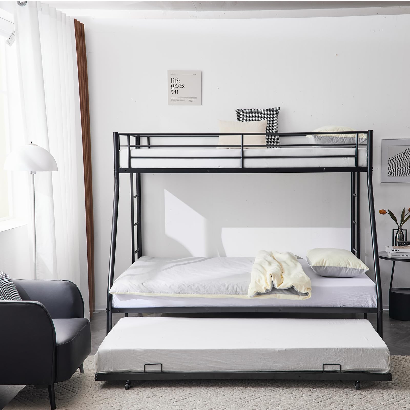 Twin Over Full Bunk Bed with Trundle, Triple Bunk Beds