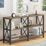 Black Console Table, Modern Entryway Table with 3 Tier Storage Shelves, Industrial Sofa Table Behind Couch for Living Room,