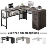 L Shaped Desk with Storage Cabinets, Reversible Home Office Corner Desk