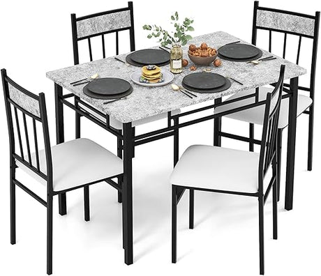 Dining Table Set for 4, Dining Room Table Set with Metal Frame & Padded Seat