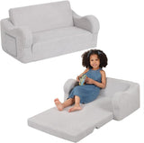 Extra Wide Toddler Chair, 2-in-1 Toddler Couch Fold Out, Convertible Sherpa Sofa to Lounger for Boys & Girls