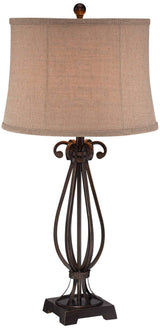 Regency Hill Taos Traditional Style Table Lamp 32" Tall Iron Open Scroll Metal Base Neutral Burlap Fabric Shade Decor for Living Room Bedroom House Bedside Nightstand Home Office Entryway