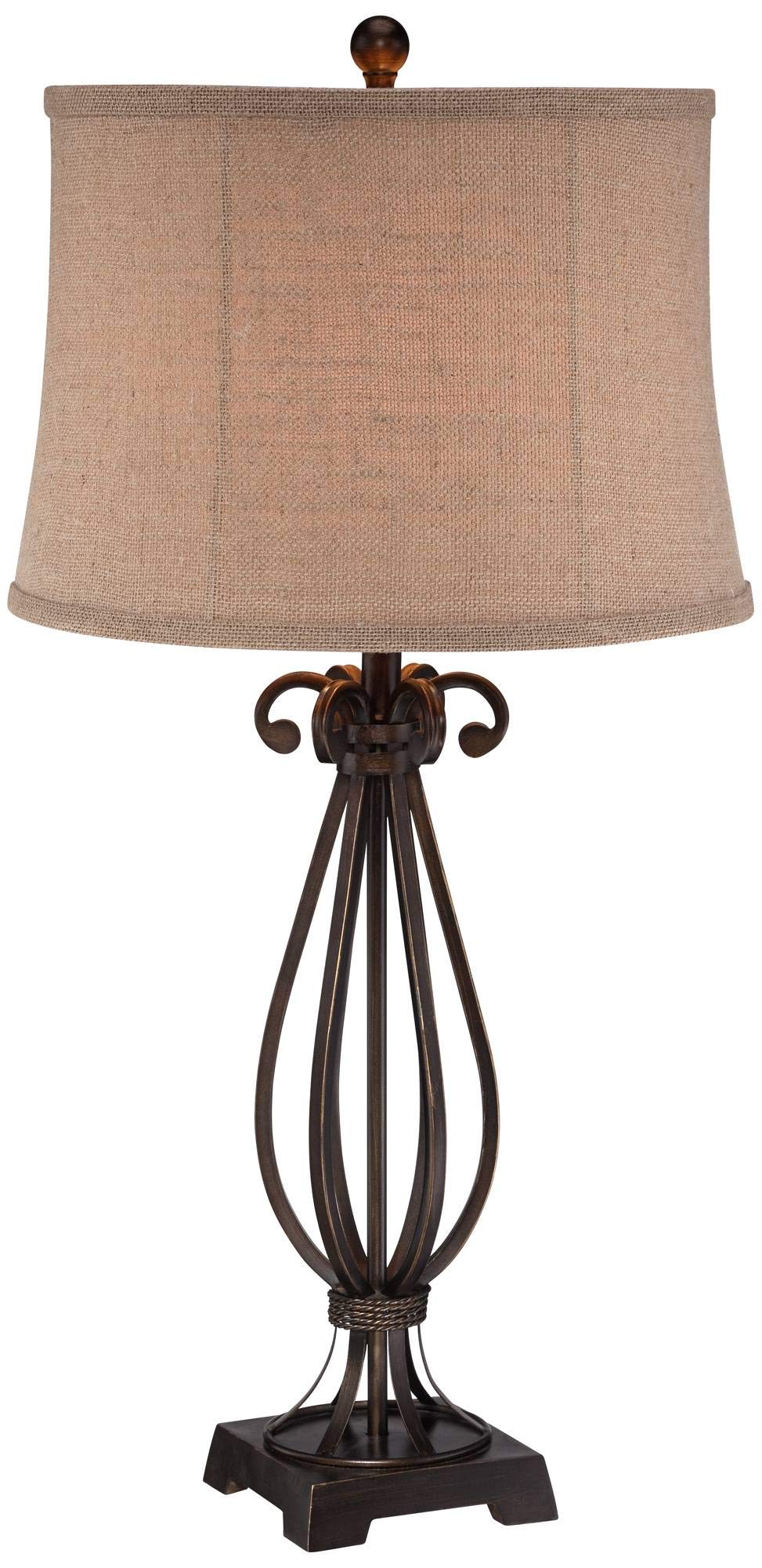 Taos Traditional Table Lamp 32" Tall Iron Scroll Base Burlap Shade