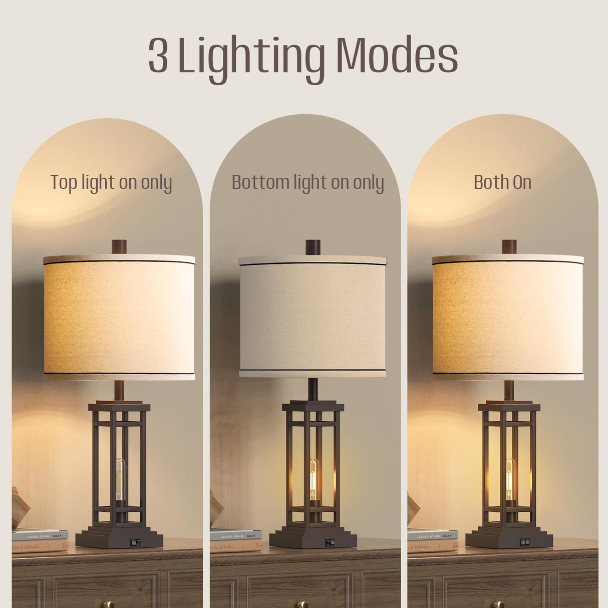 Set of 2 Table Lamps with USB Ports, 27.5" Tall Farmhouse