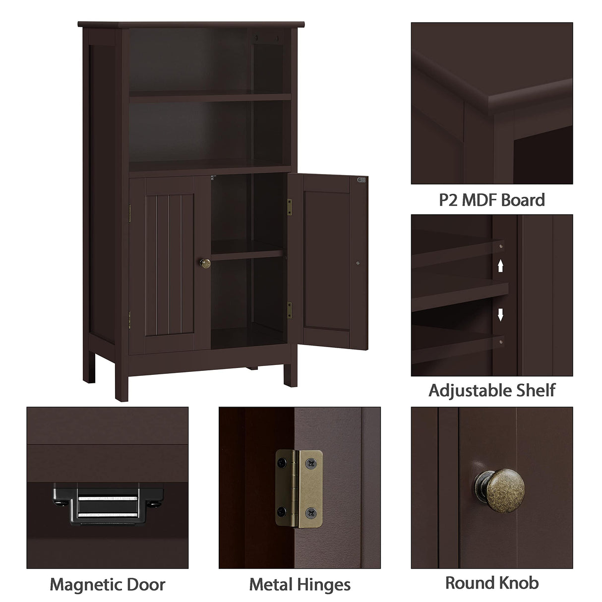 Bathroom Floor Cabinet, Free Standing Cabinet with Double Door and Inner Adjustable