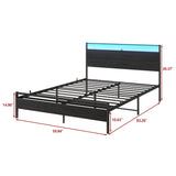 Queen Metal Platform Bed Frame with LED Headboard & USB Charging