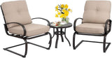 3Pcs Outdoor Patio Bistro Set Springs Motion Chairs and Round Table Set