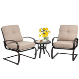 3Pcs Outdoor Patio Bistro Set Springs Motion Chairs and Round Table Set