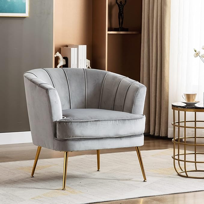 Modern Velvet Barrel Chair Accent Armchair with Golden Legs for Living Room Bedroom