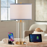 23.5'' Glass Table Lamp Set of 2 for Bedroom Antique Brass Finish