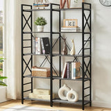Book Shelf,Industrial Double Wide 5 Tier Bookshelf,Engineered Wood and Metal Bookcase