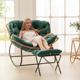 Indoor Rattan Rocking Chair with Footstool, Giant Lazy Lounge Chair Removable Padded