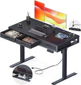 Electric Standing Desk with Drawers, Height Adjustable Desk with Power Outlets & LED Lights