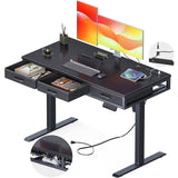 Electric Standing Desk with Drawers, Height Adjustable Desk with Power Outlets & LED Lights