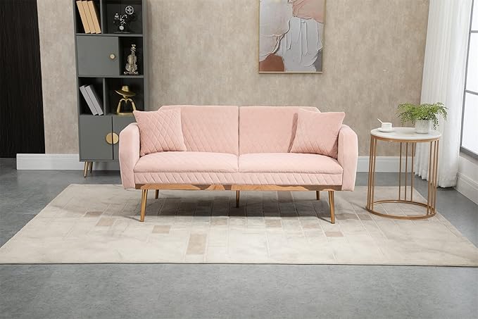 Velvet Loveseat Sofa, Modern Sleeper Sofa Couch with 2 Pillows