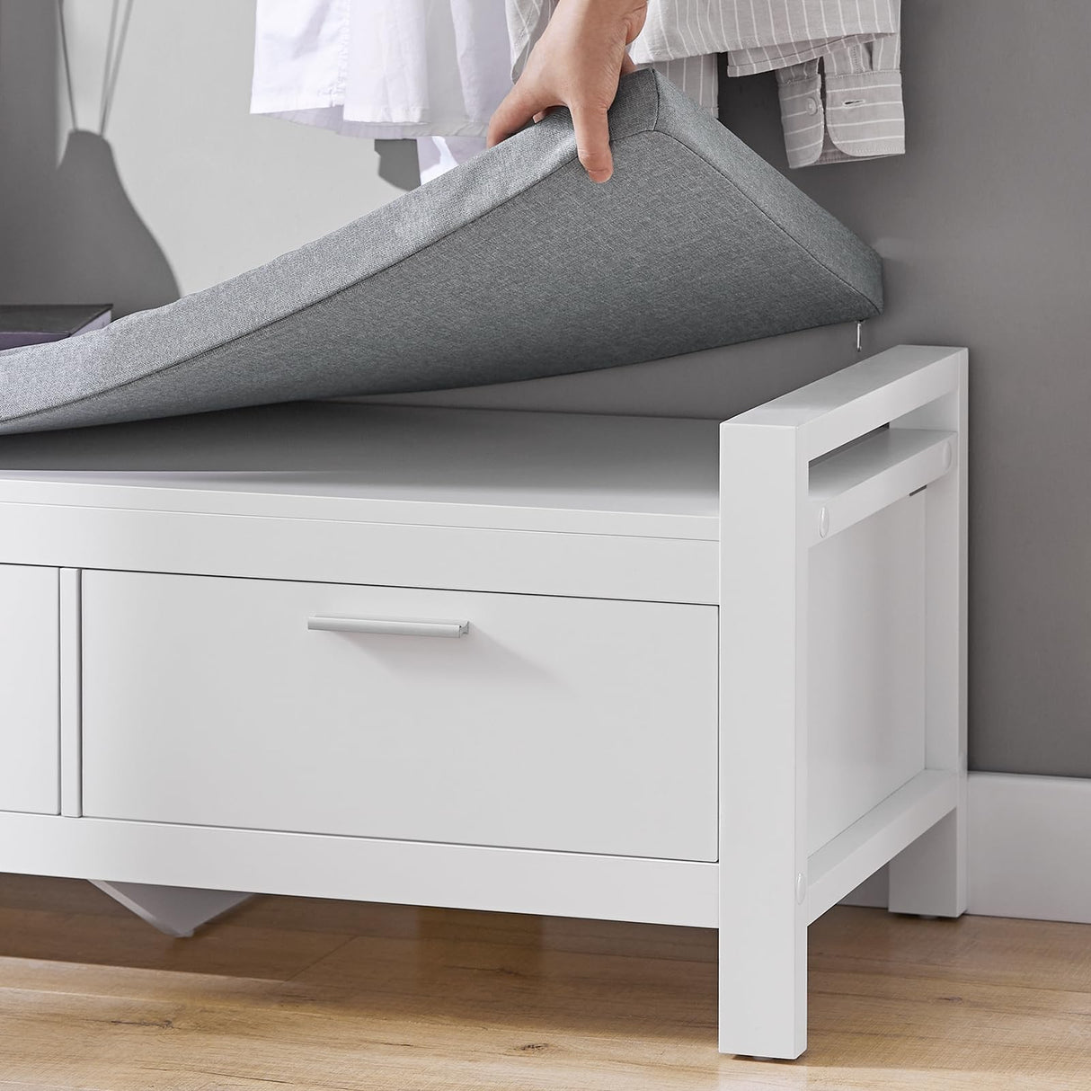 FSR74-W, Hallway Storage Bench with 2 Drawers and Padded Seat Cushion,